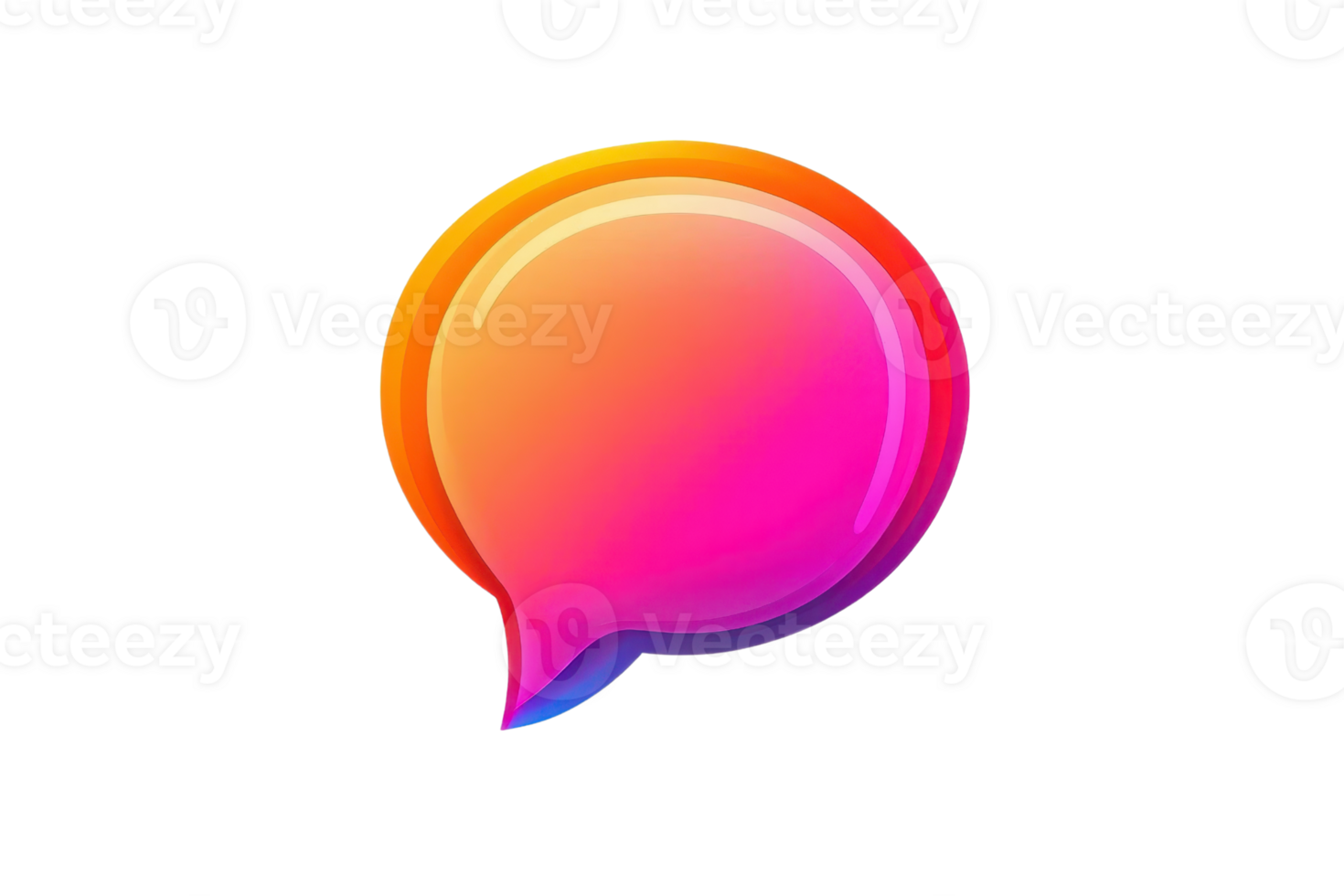 Vibrant glossy gradient speech bubble icon on transparent background, perfect for social media, communication, and digital interface design. png