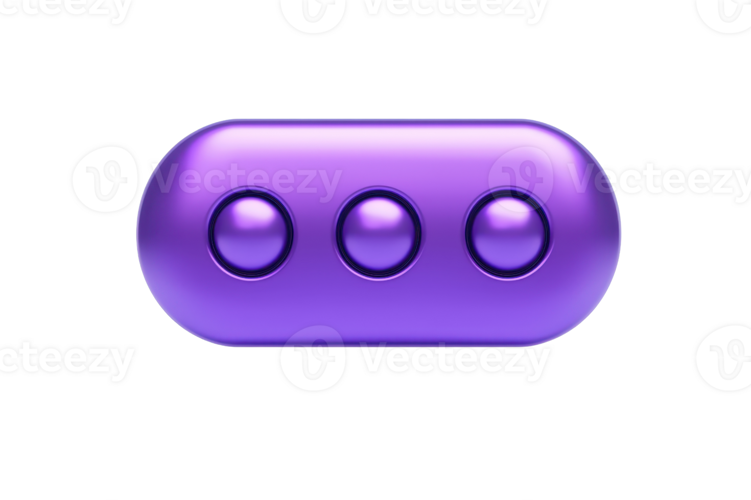 Vibrant purple oval button with three embossed dots, symbolizing navigation or settings in user interface design. Modern, tech aesthetic. png