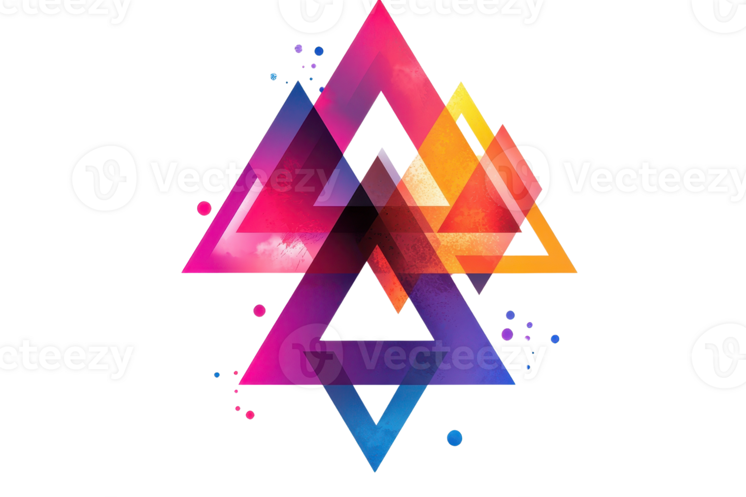 Vibrant geometric design featuring overlapping multicolored triangles on a transparent background, perfect for creative digital projects. png