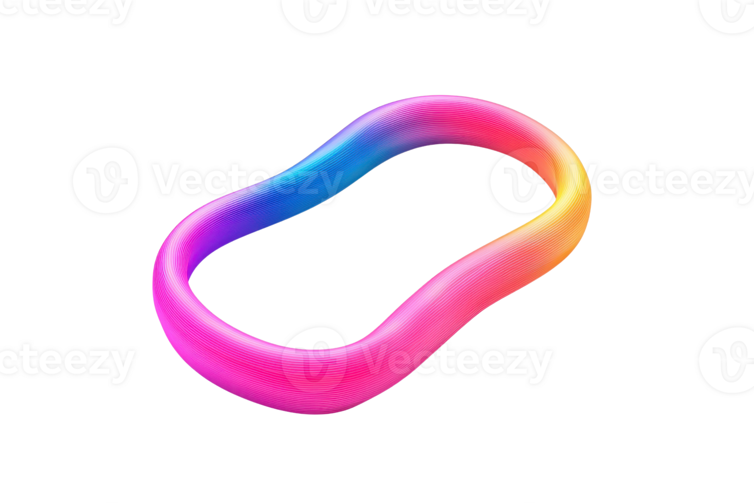 Vibrant, colorful rubber band shaped in a unique loop design, shining in gradient hues of pink, blue, and purple, symbolizing creativity. png