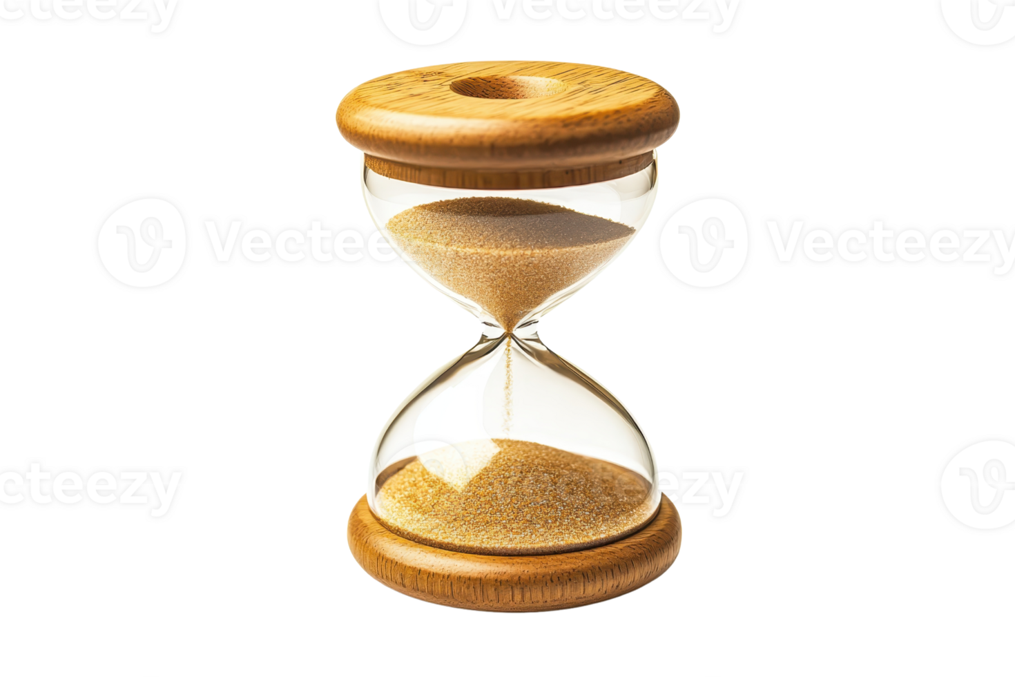 Wooden hourglass with flowing sand isolated on transparent background. symbolizing time management, deadline concept, and passage of time. png