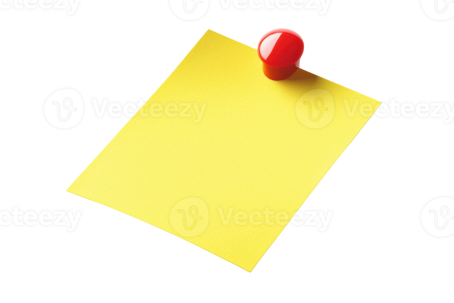 Yellow sticky note with red pushpin on transparent background. Ideal for reminders, messages, and office use. High-quality image for various purposes. png