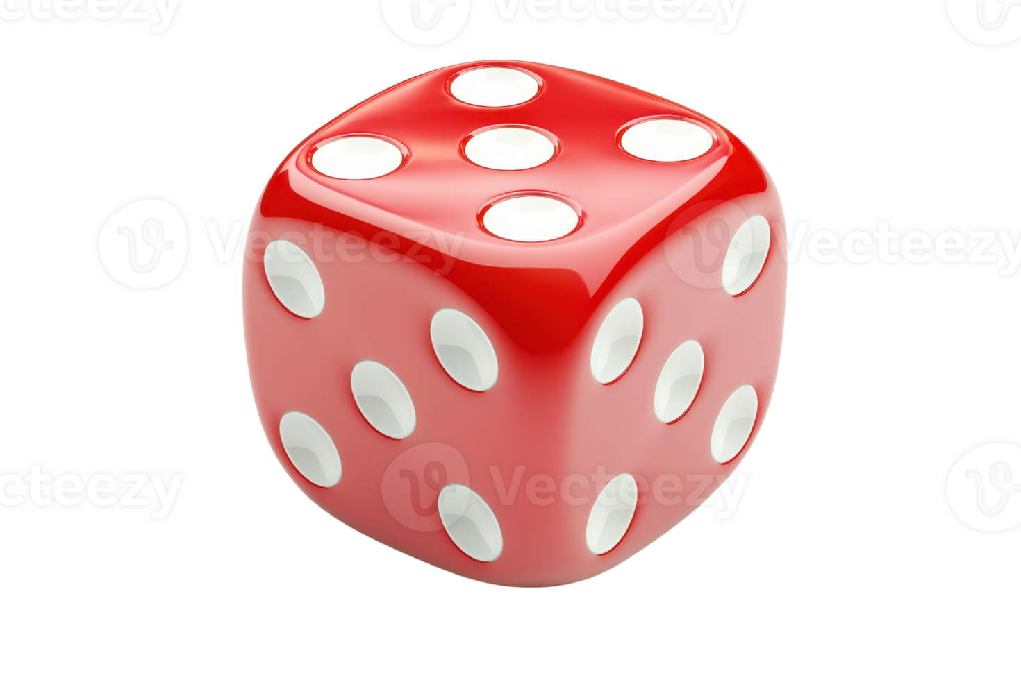 Vibrant red dice with white dots on a clean transparent background. showcasing luck and chance, perfect for gaming, casino, or entertainment themes. png