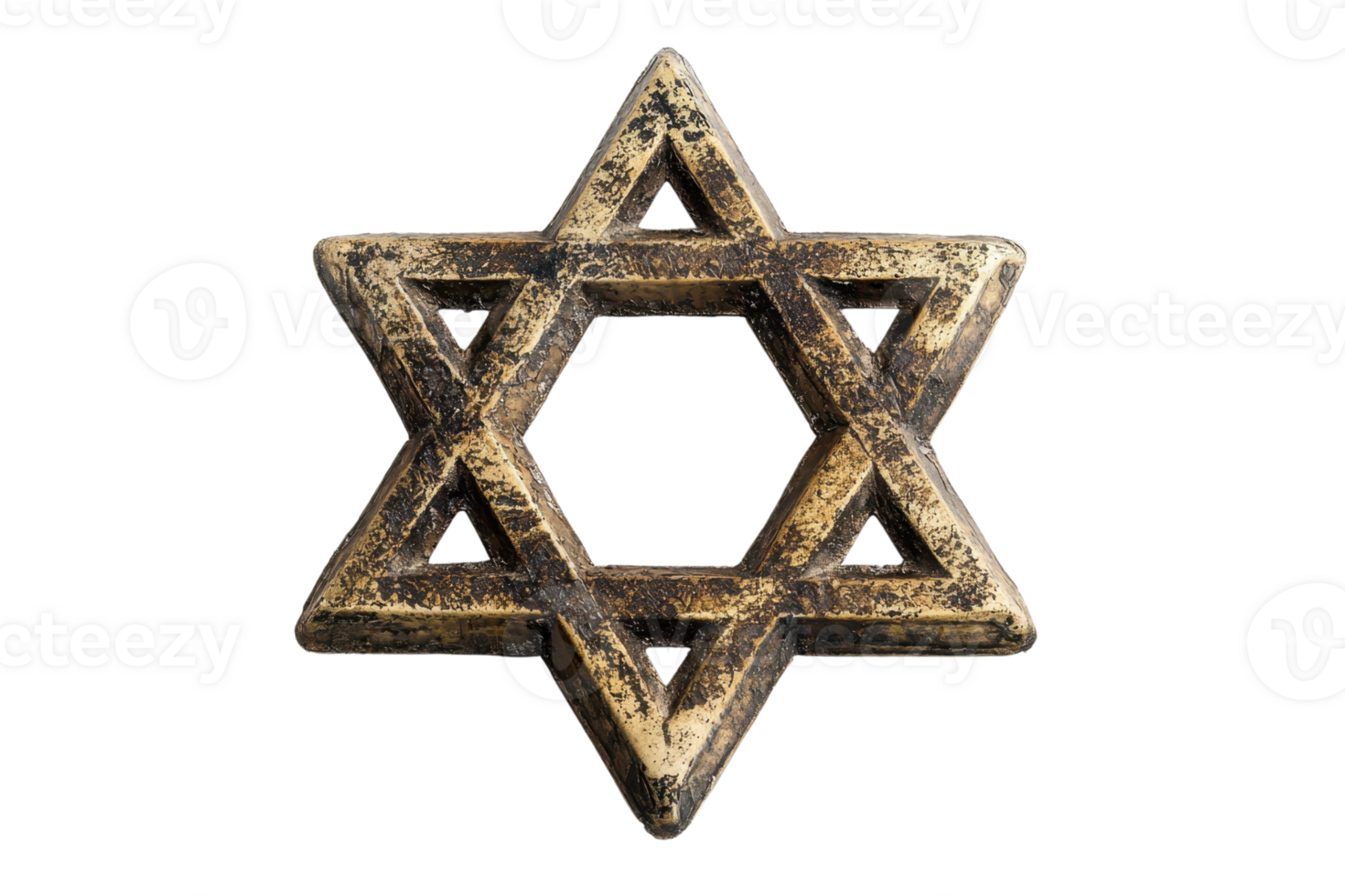 Vintage bronze Star of David symbol isolated on a transparent background. representing Jewish heritage and culture. png