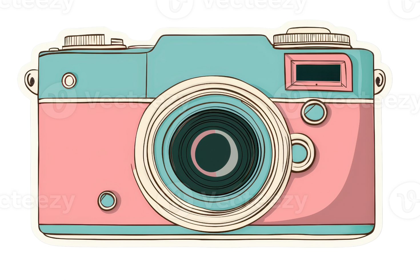 Vintage pastel camera illustration with a retro vibe, highlighting classic design elements in pink and turquoise tones, ideal for creative projects. png