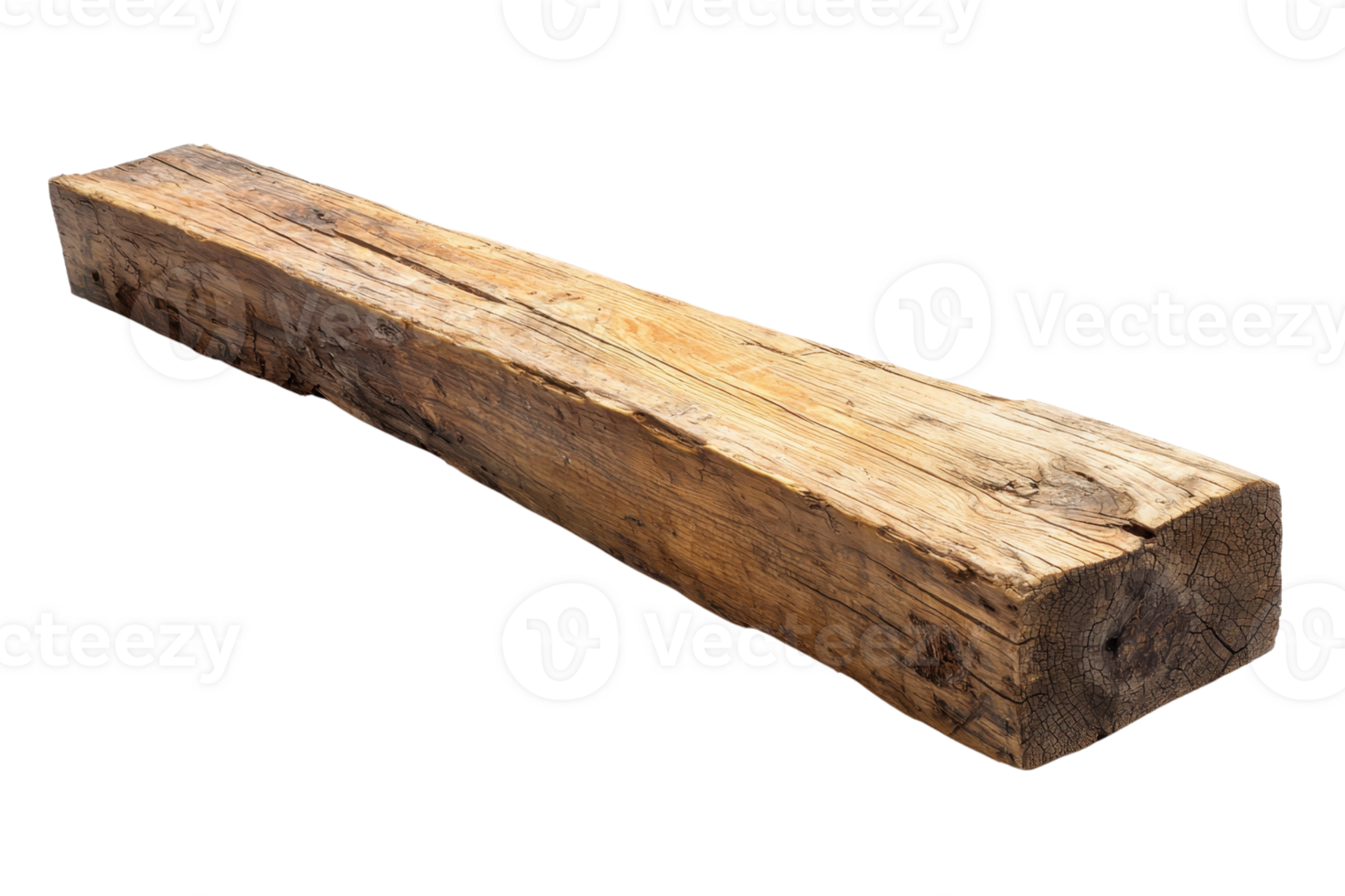 Vintage weathered wooden beam isolated on transparent background. Perfect for construction, carpentry, or rustic decor themes. png