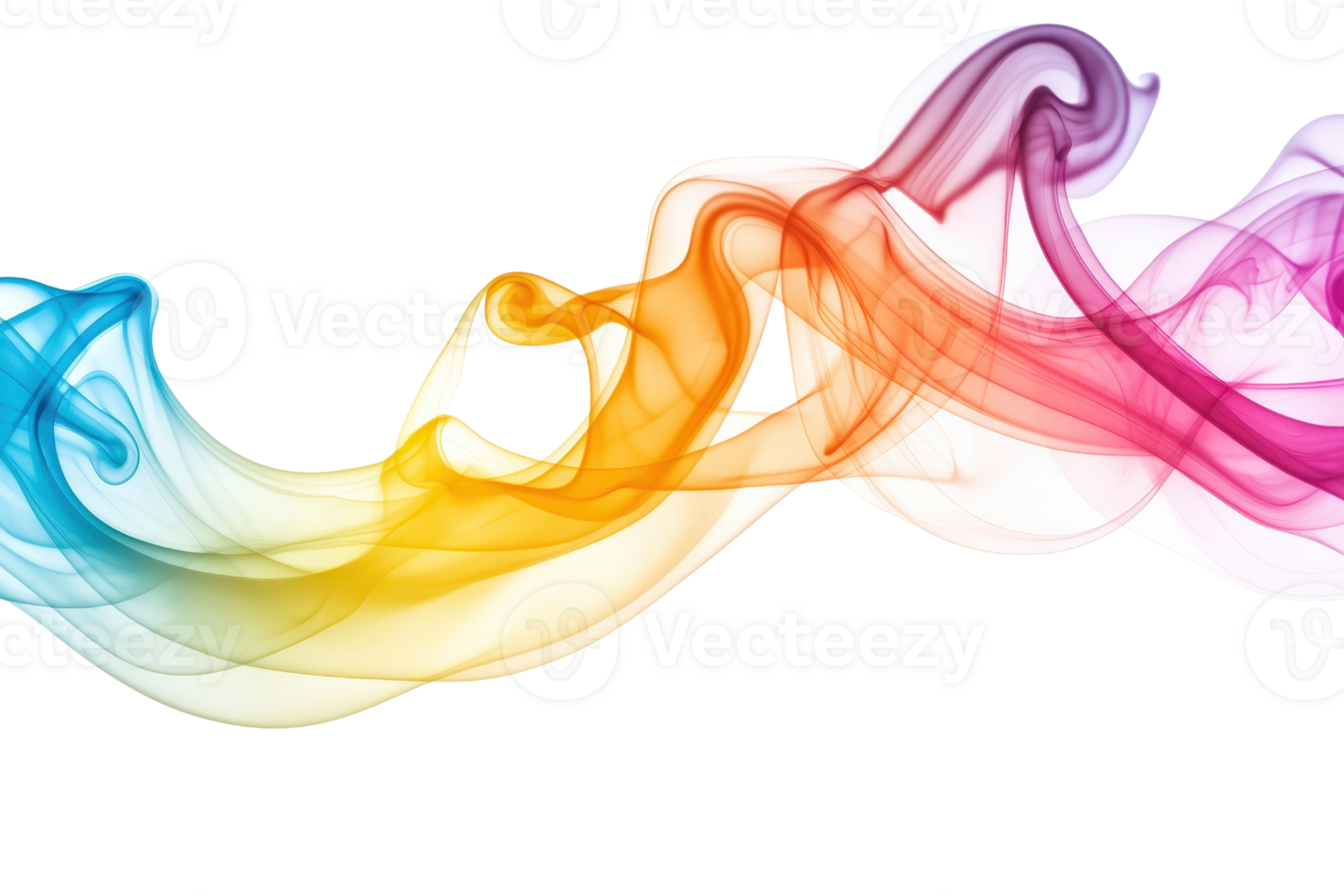 Vivid multicolored abstract smoke swirling gracefully on a transparent background. creating a dynamic blend of vibrant hues and fluid motion. png