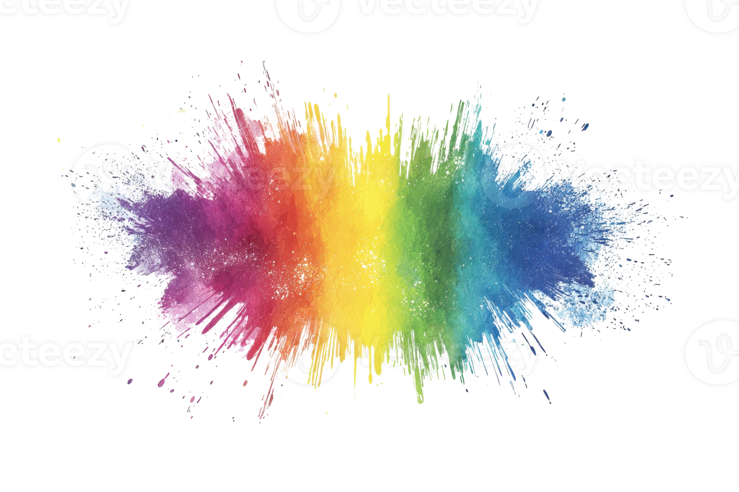 Vivid explosion of colorful powder creating a stunning rainbow effect against a transparent background. Ideal for creative and artistic projects. png