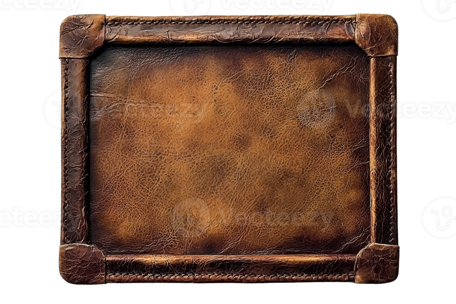 Vintage leather frame with rich texture and rustic edges, creating a classic and timeless appearance, perfect for artistic and interior designs. png