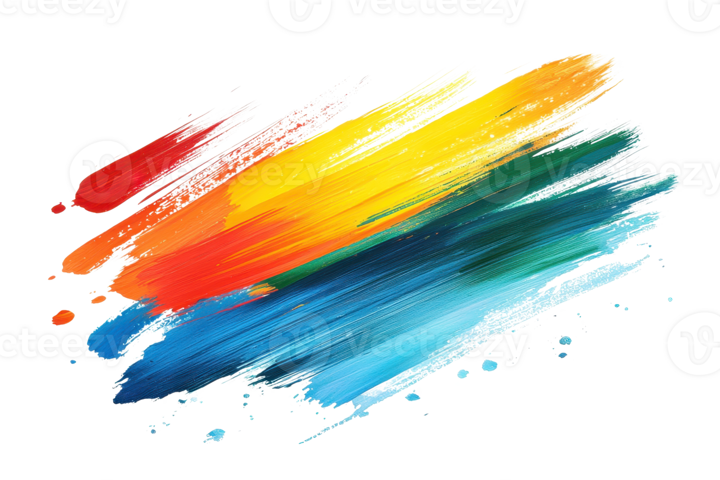 Vivid abstract brush strokes in vibrant colors overlapping on a transparent background. Creative and energetic splash of artistic expression. png
