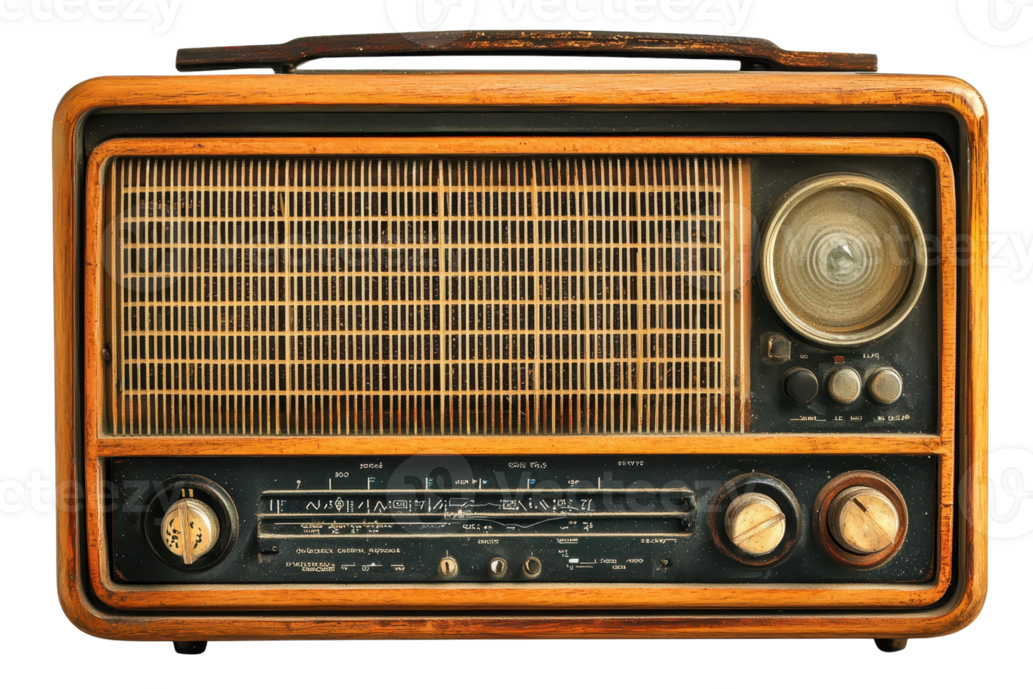 Vintage wooden radio with dials and speaker, showcasing classic design and nostalgic charm, perfect for retro and antique enthusiasts. png