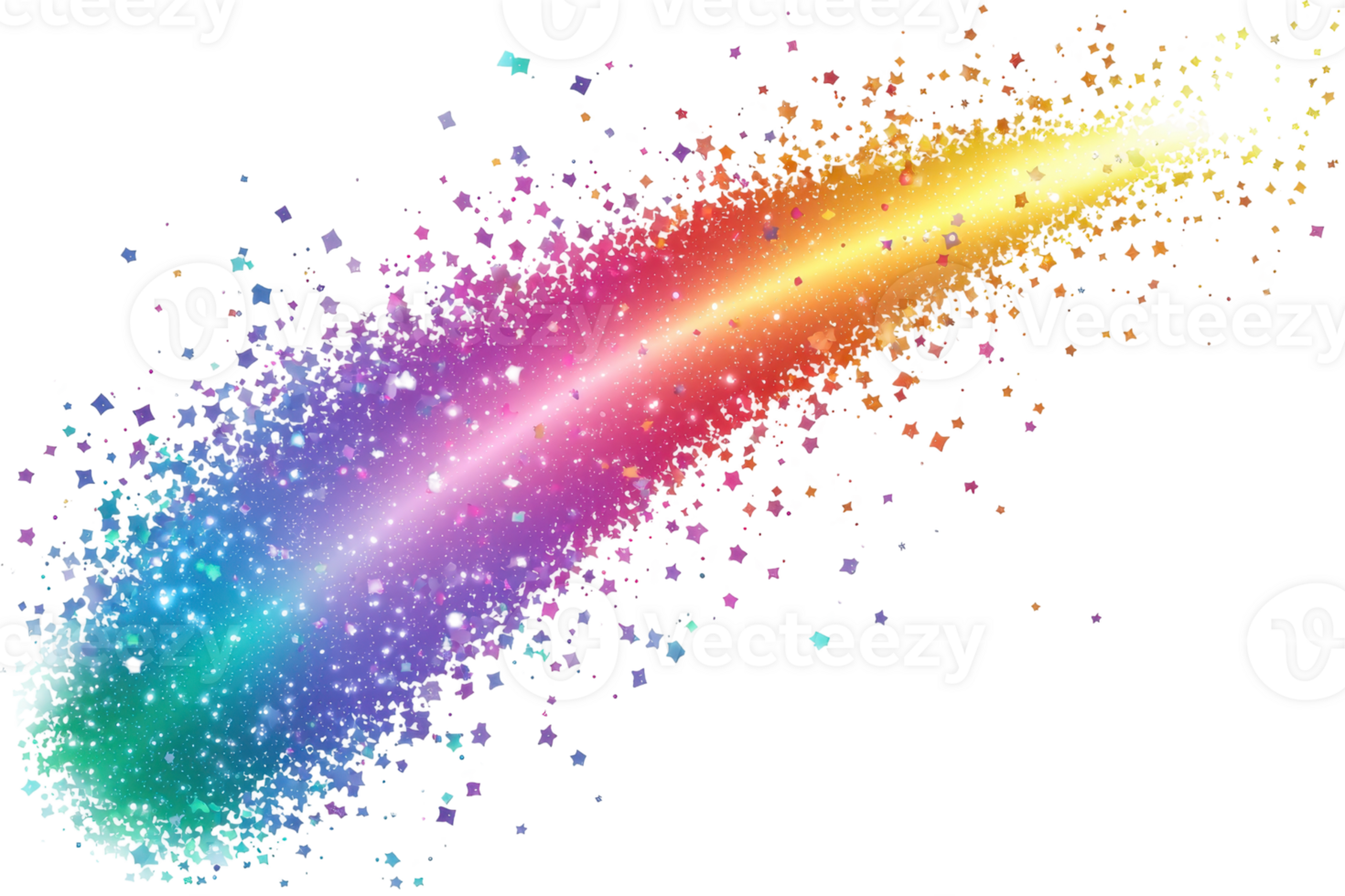 Vibrant multicolored comet streaks across a starry night sky, creating a mesmerizing celestial display of cosmic beauty and wonder. png