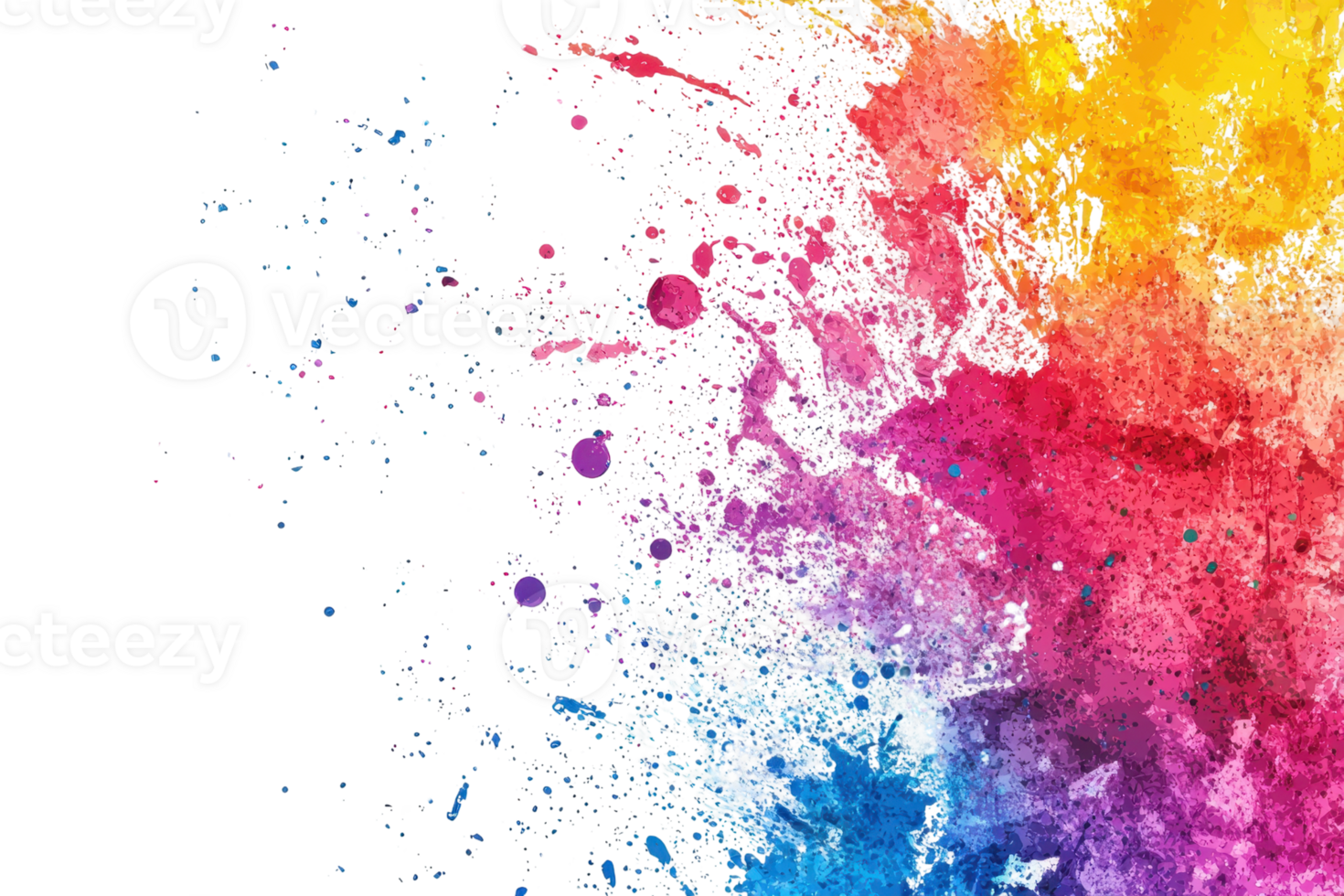 Vibrant explosion of colorful powder particles on a transparent background. creating a dynamic burst of red, yellow, and blue hues for creative designs. png