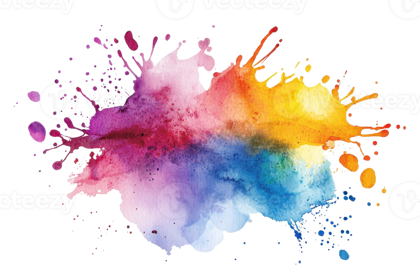 Vibrant, colorful paint splash blending shades of blue, red, yellow, and purple creating a dynamic artistic abstract background. png
