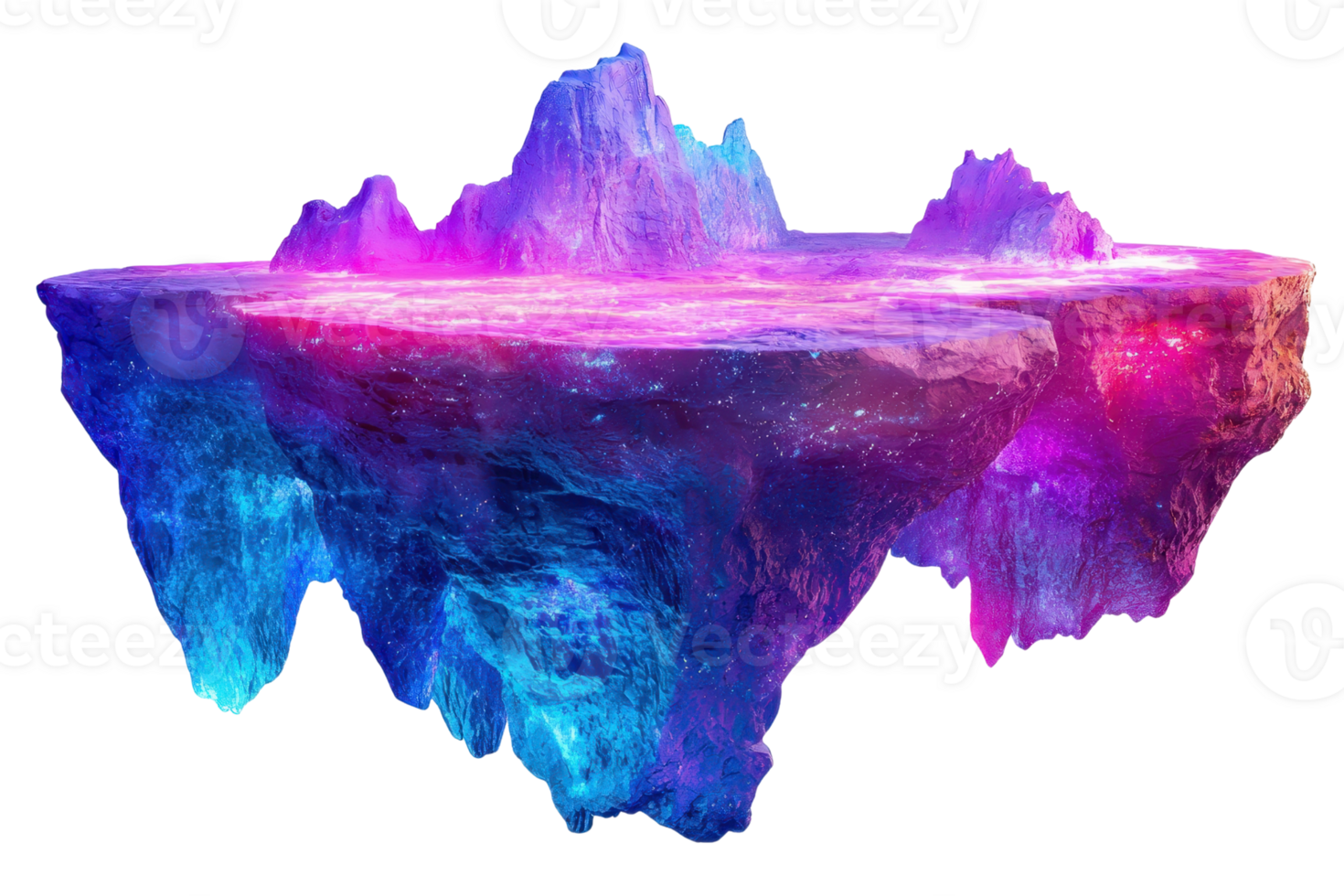 Vibrant floating island with glowing colors in a surreal space environment, showcasing ethereal beauty and imaginative landscapes. png