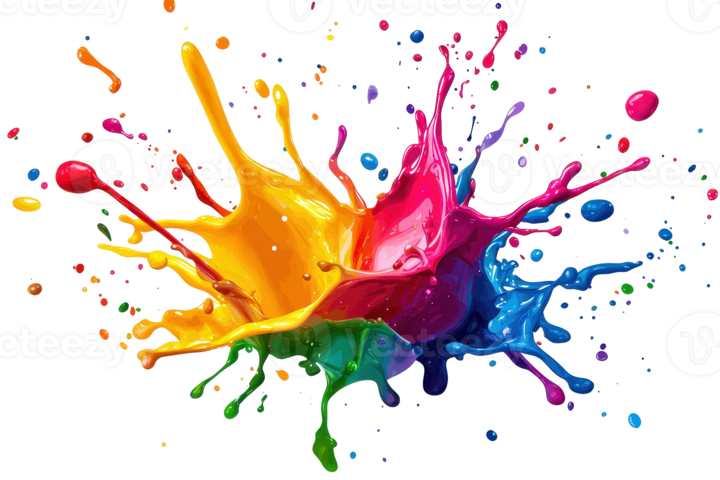 Vibrant paint splash in a spectrum of colors, creating an artistic and dynamic visual explosion, perfect for creative design projects. png