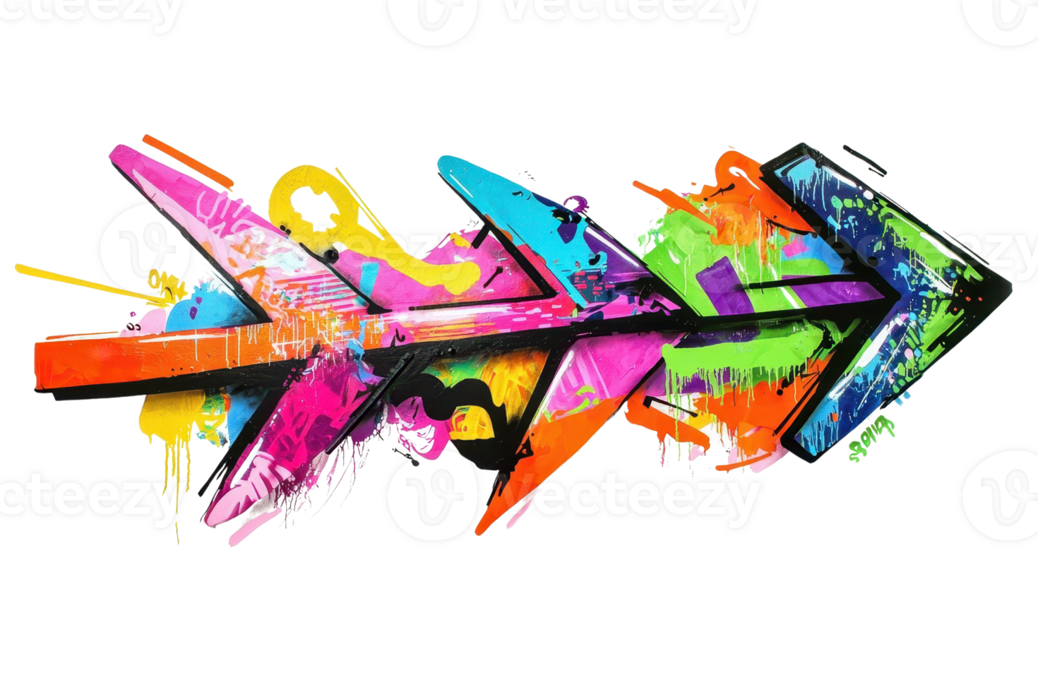 Vibrant multicolored arrow graffiti style artwork featuring dynamic and energetic brushstrokes in a bold, eye-catching design. png