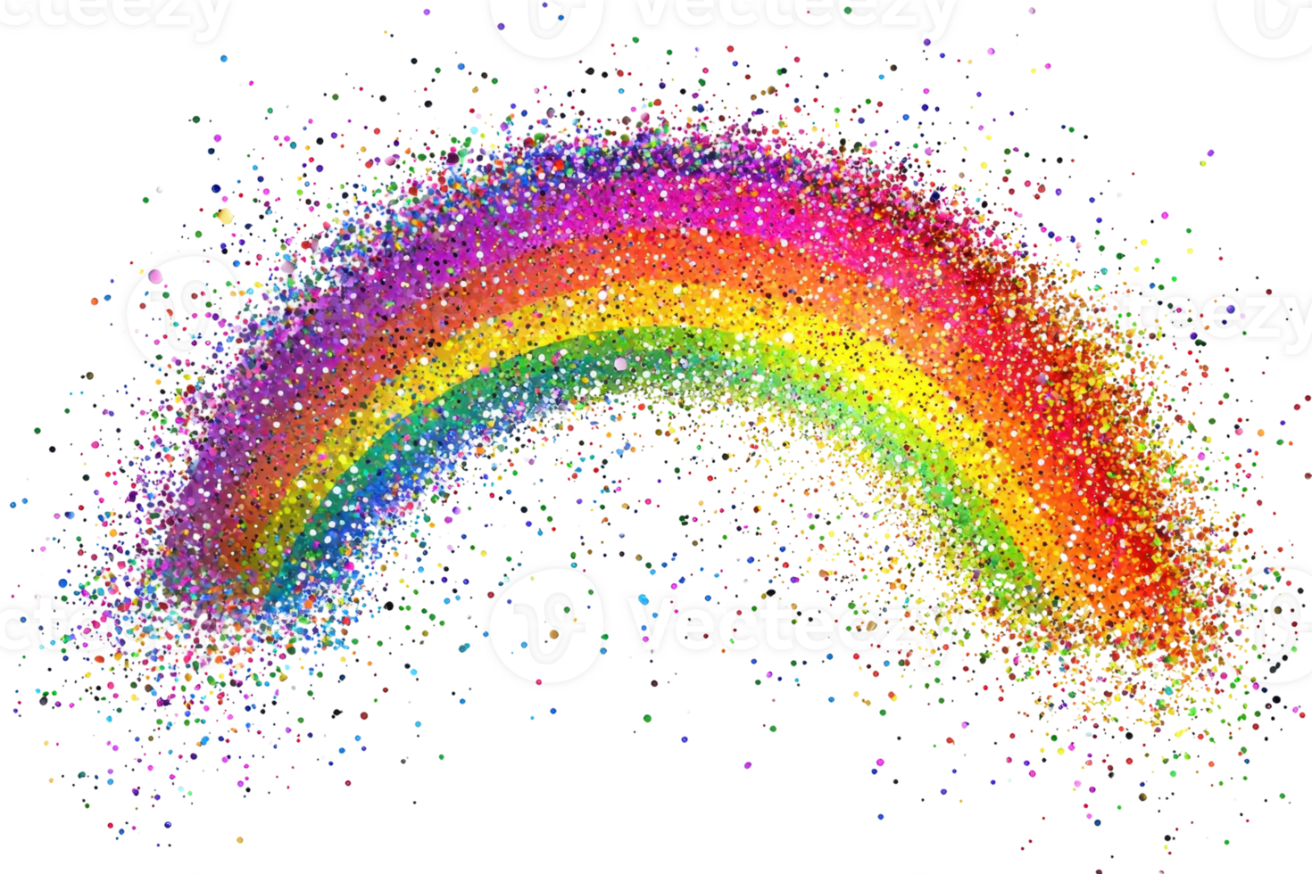 Vibrant rainbow of colorful sparkles forming an arc, symbolizing joy, positivity, and diversity against a light background. png