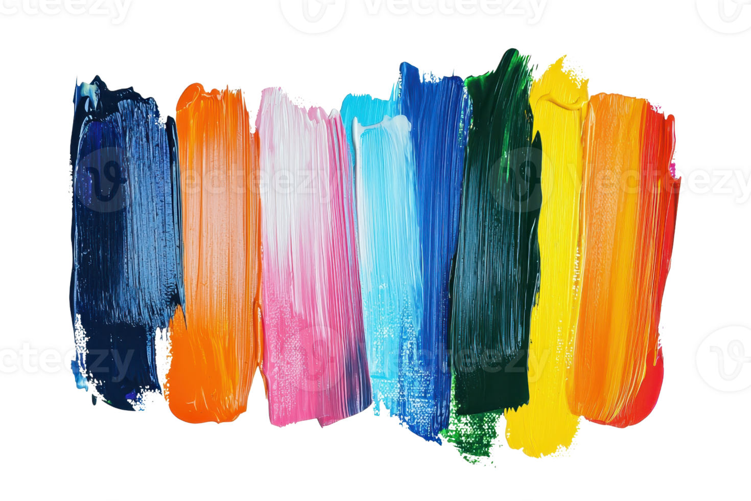 Vibrant multicolor paint strokes on a transparent background. showcasing a spectrum of vivid hues. Ideal for creative and artistic projects. png