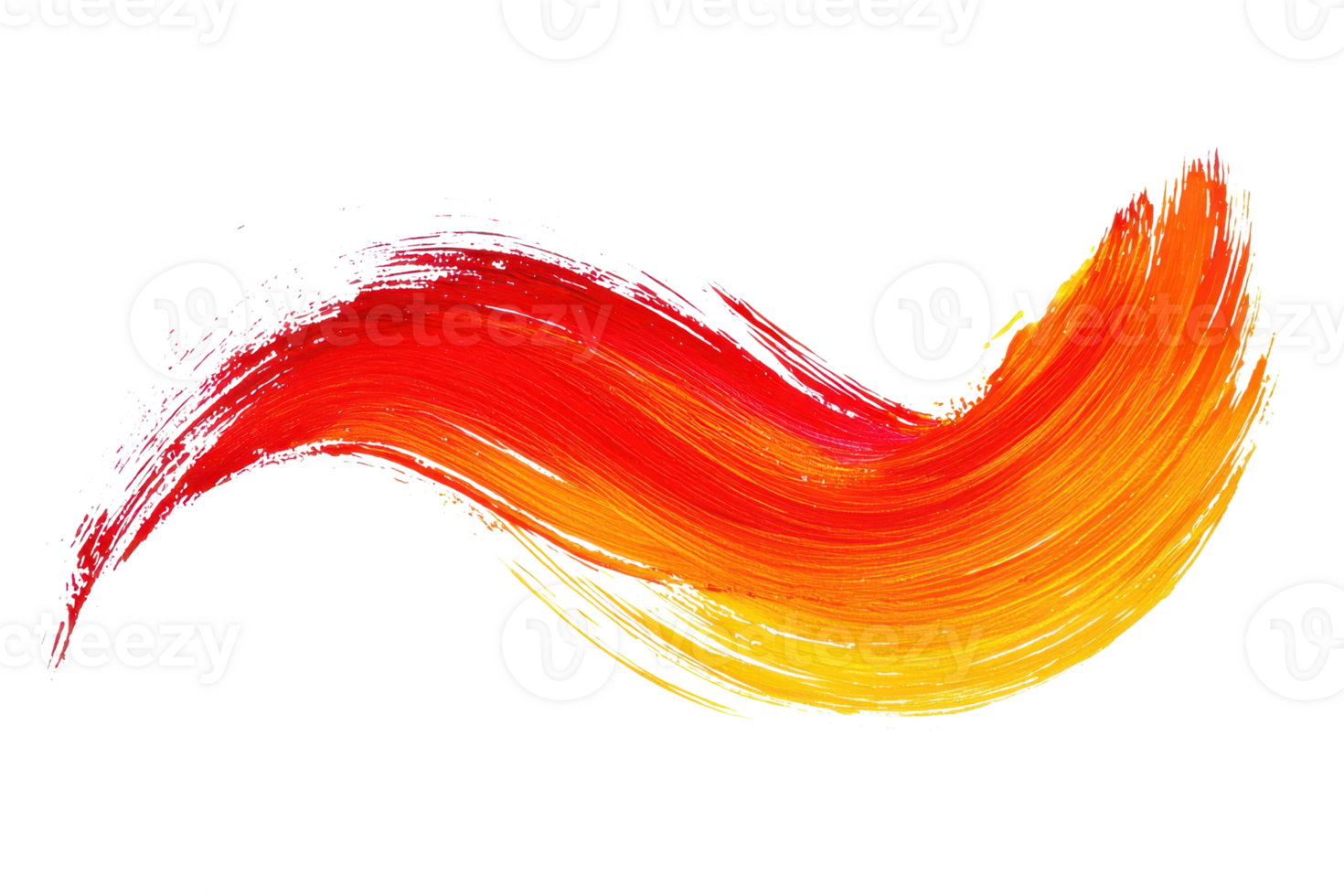Vibrant red and orange paint stroke on transparent background. showcasing dynamic movement and artistic expression in abstract form. png