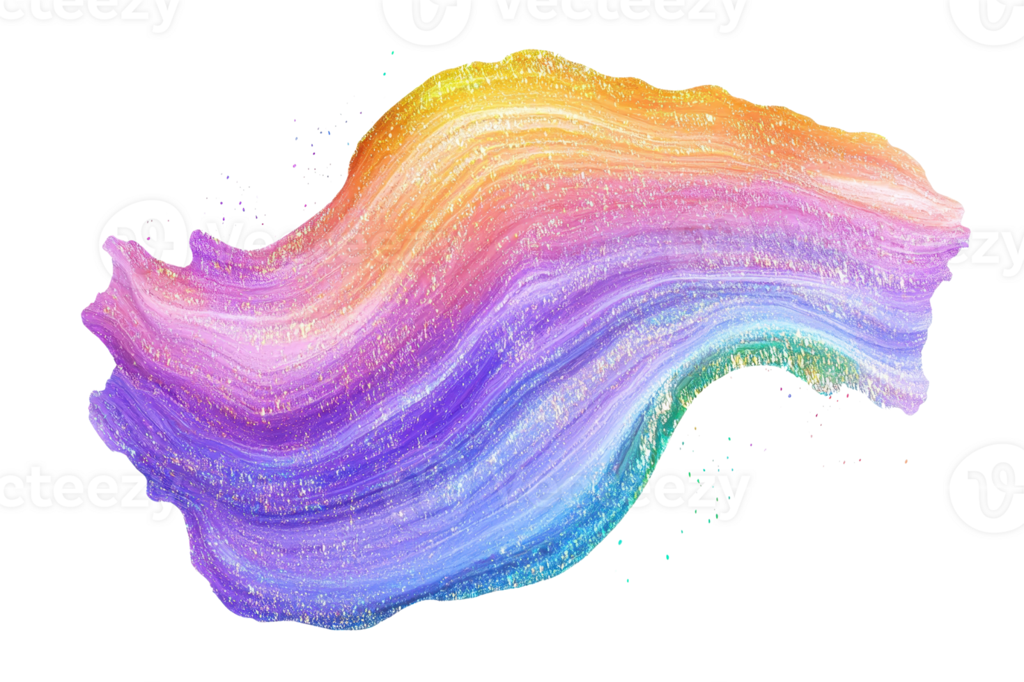 Vibrant rainbow smear with glitter effect, creating a dynamic and colorful abstract design perfect for creative projects and backgrounds. png