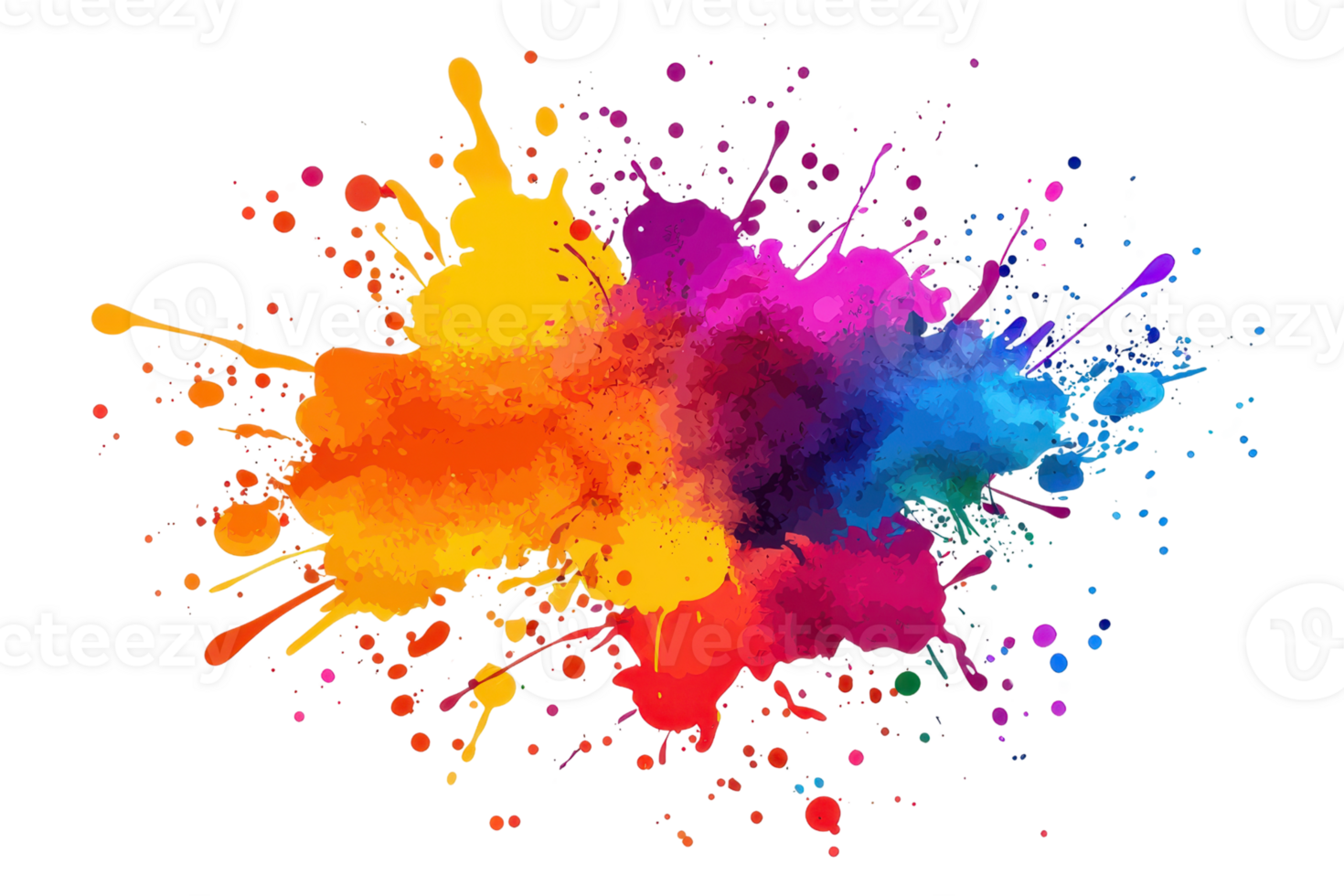 Vibrant splash of multicolored paint creates a dynamic and artistic display, perfect for creative and colorful design application. png