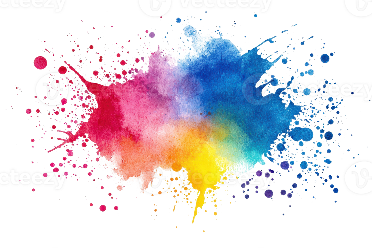Vibrant splash of colorful watercolor shades blending beautifully on a white backdrop, capturing artistic creativity and dynamic expression. png