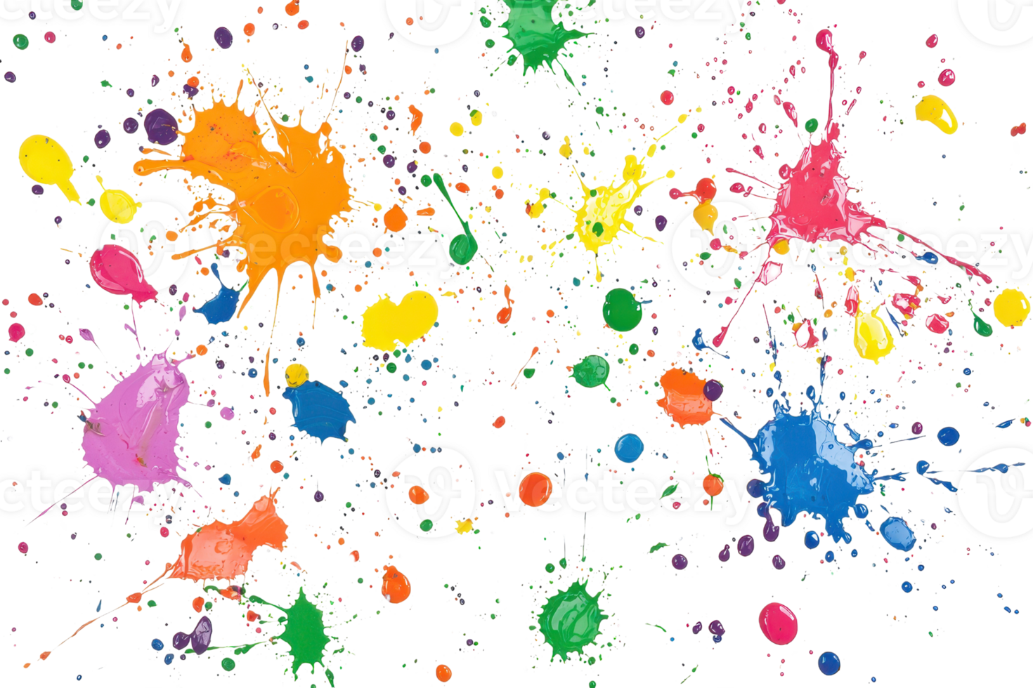 Vibrant splashes of colorful paint create an abstract, energetic design perfect for creative projects and artistic backgrounds. png