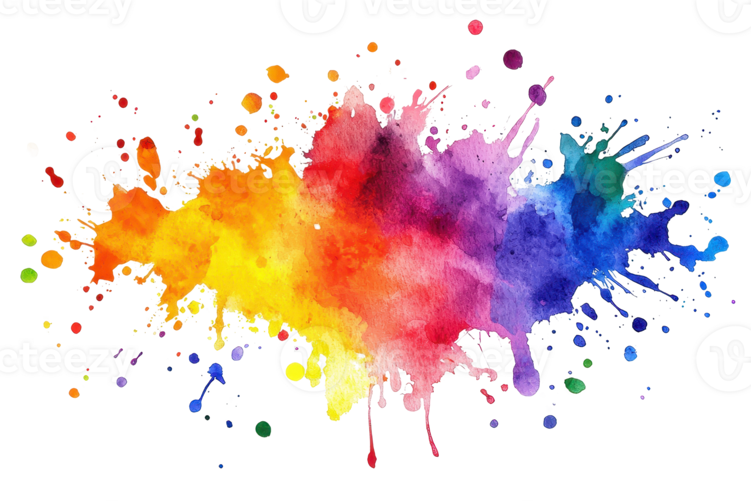 Vibrant splashes of multicolored paint create an abstract background, showcasing a spectrum of vivid hues and dynamic artistic expression. png