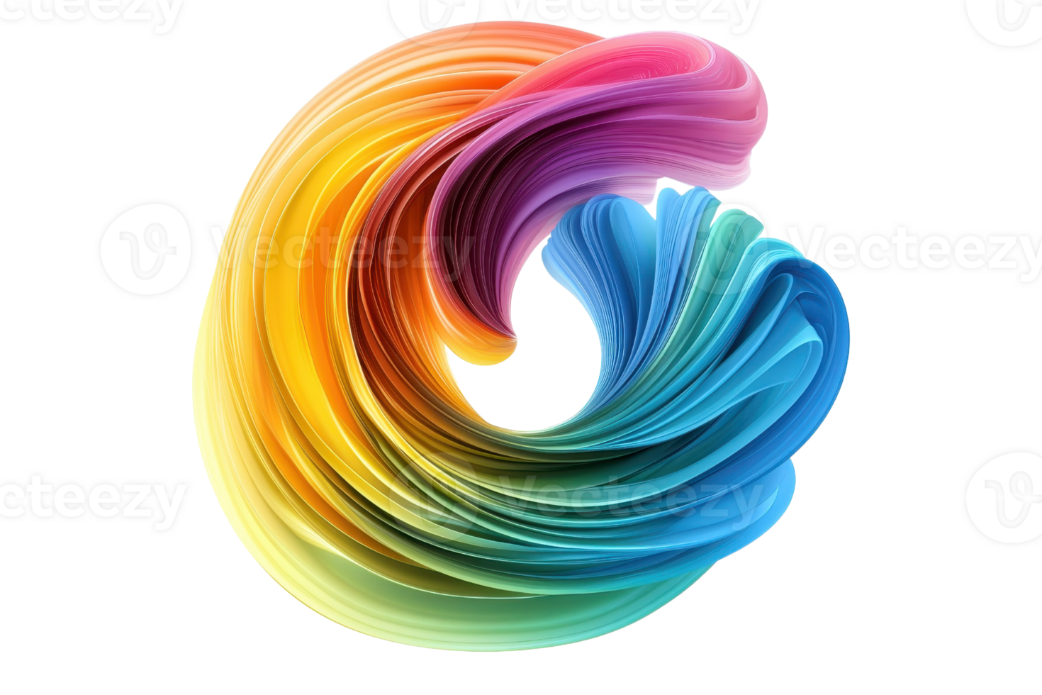 Vibrant swirl of rainbow colors forming an abstract vortex design, symbolizing creativity and dynamic energy in digital art. png