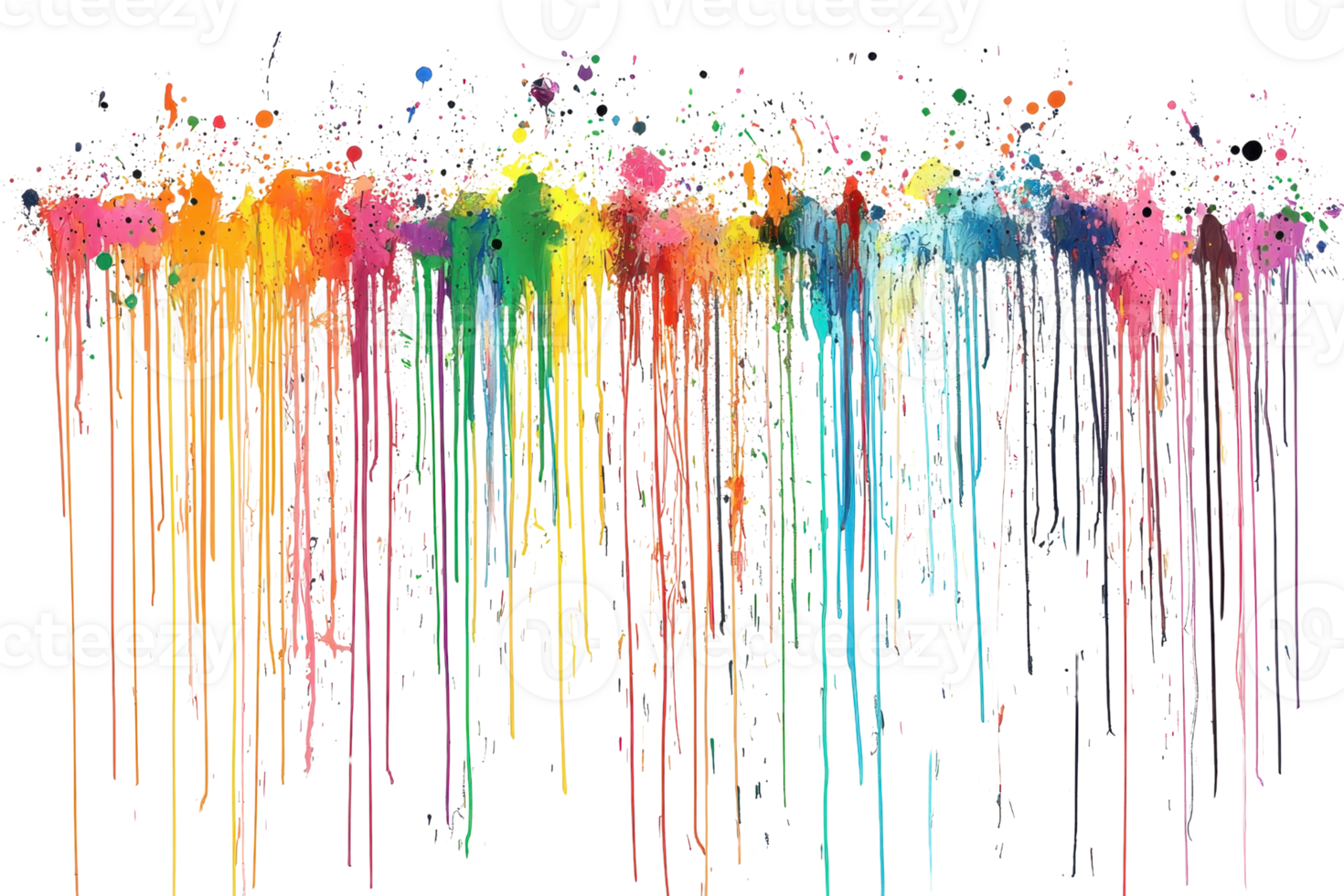 Vibrant splashes of colorful paint dripping against a transparent background. creating a dynamic and artistic abstract design. png