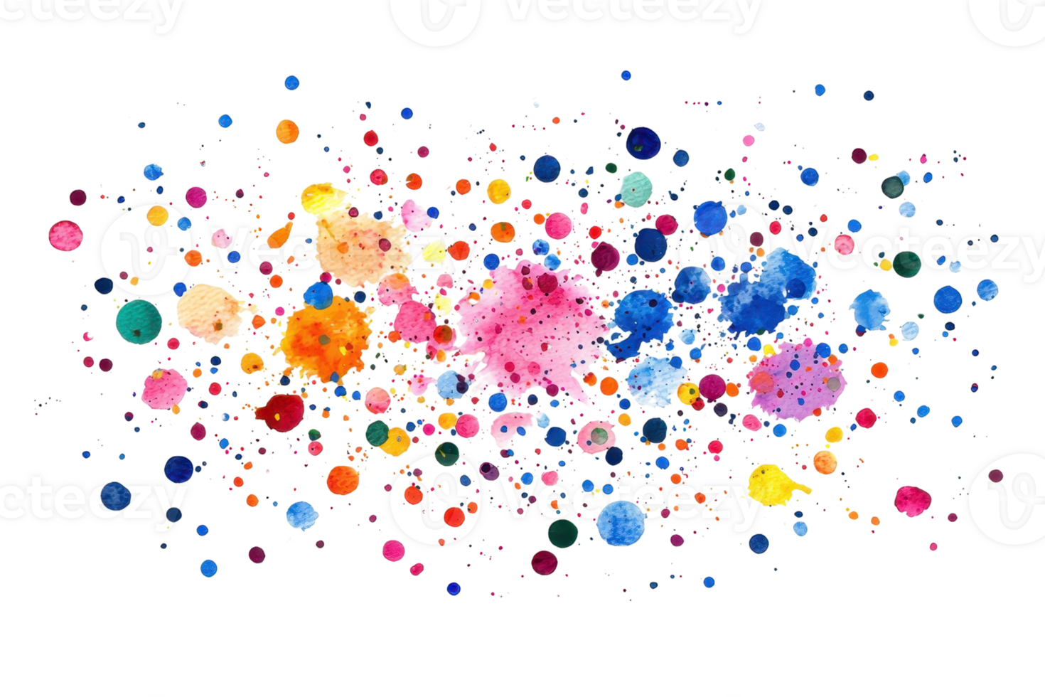 Vibrant watercolor splash artwork featuring a dynamic array of colorful dots, perfect for creative projects and abstract designs. png