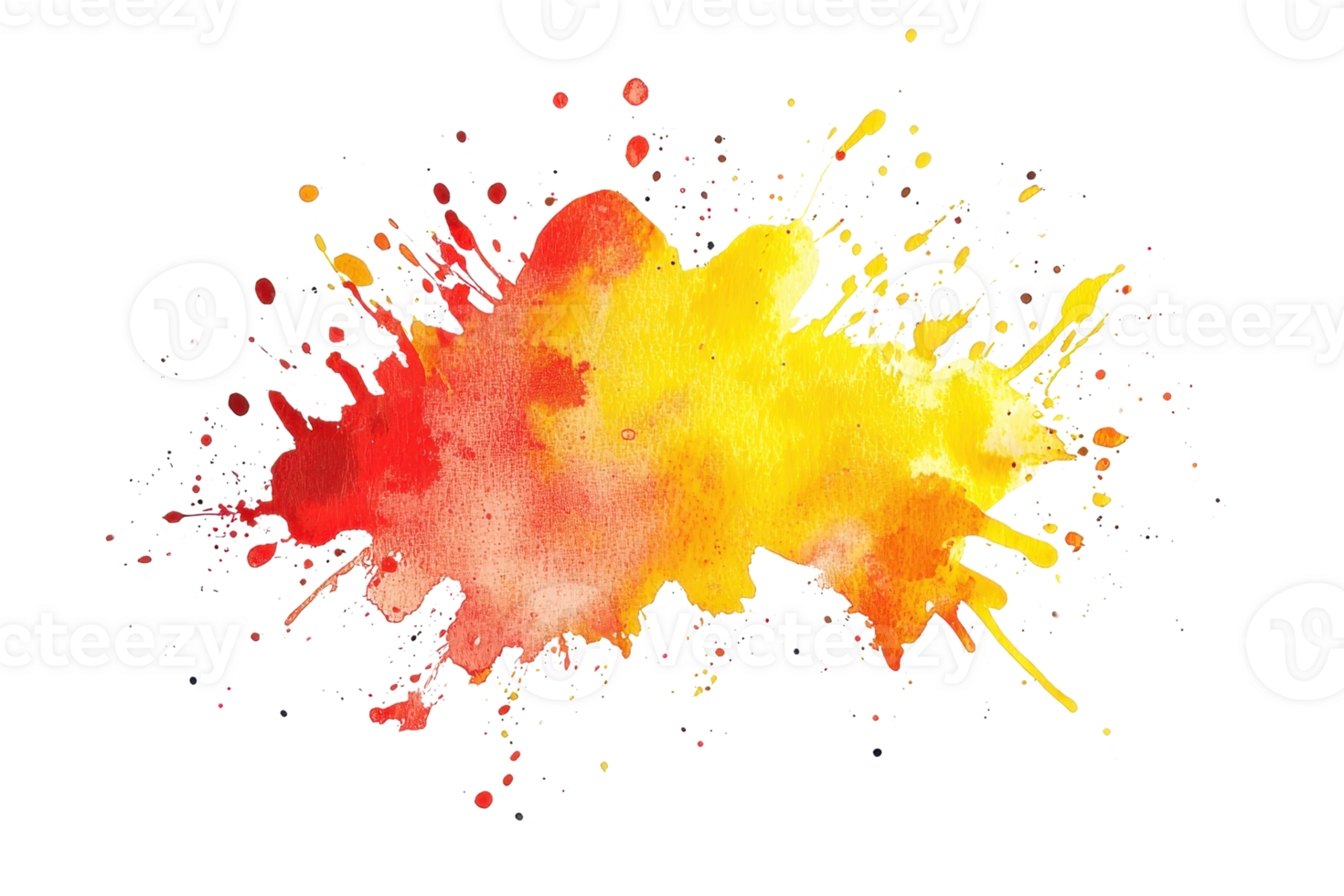 Vibrant watercolor splash blending red, orange, and yellow hues, evoking creativity and artistic expression in an abstract design. png
