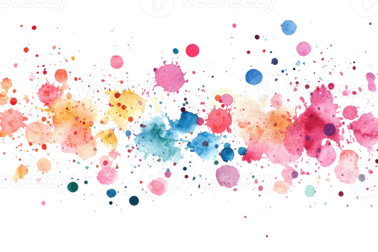 Vibrant watercolor splashes in an abstract array, featuring vivid colors and dynamic shapes, perfect for creative and artistic backgrounds. png