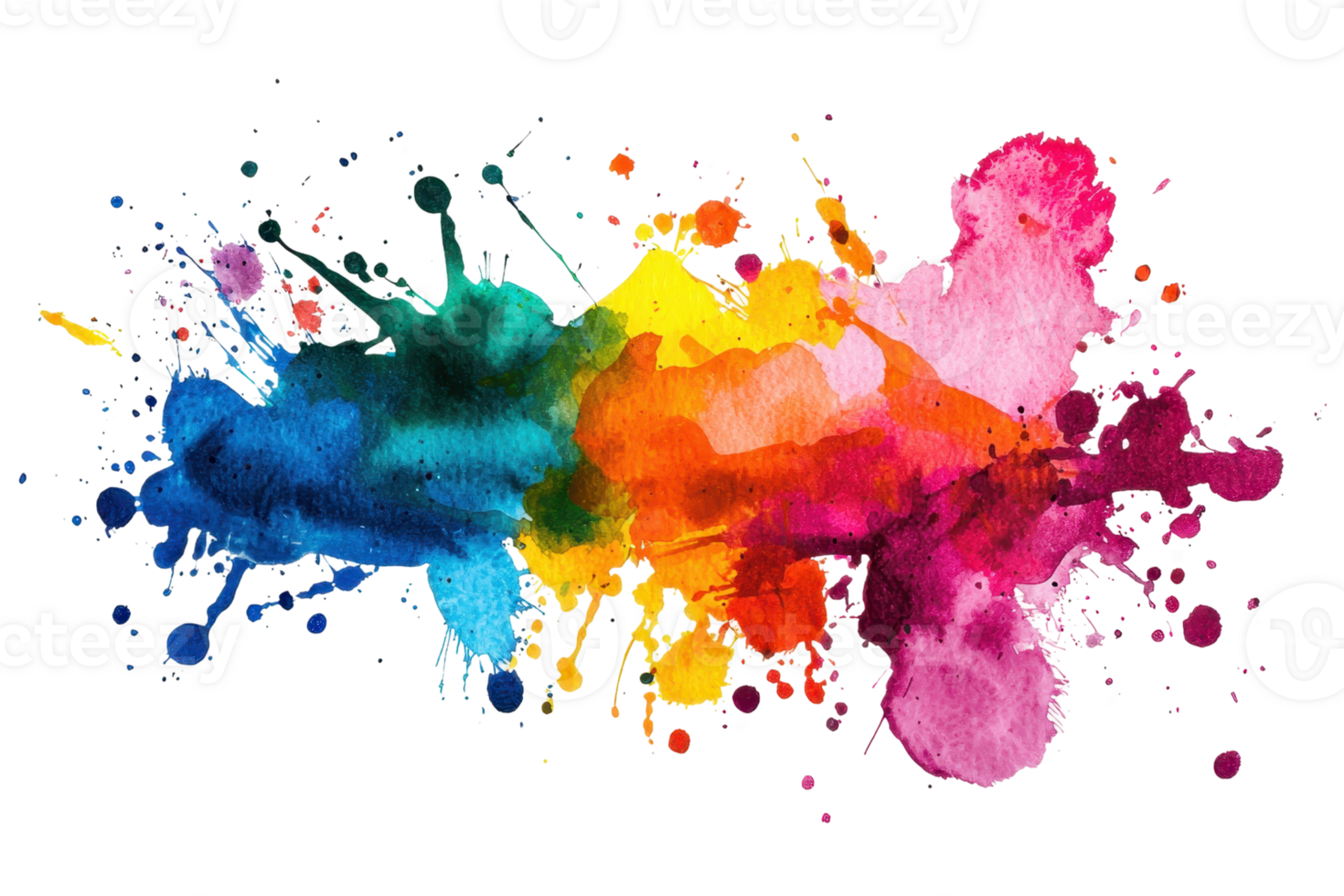 Vibrant watercolor splashes blend seamlessly, creating a stunning abstract art piece filled with lively colors and dynamic energy. png