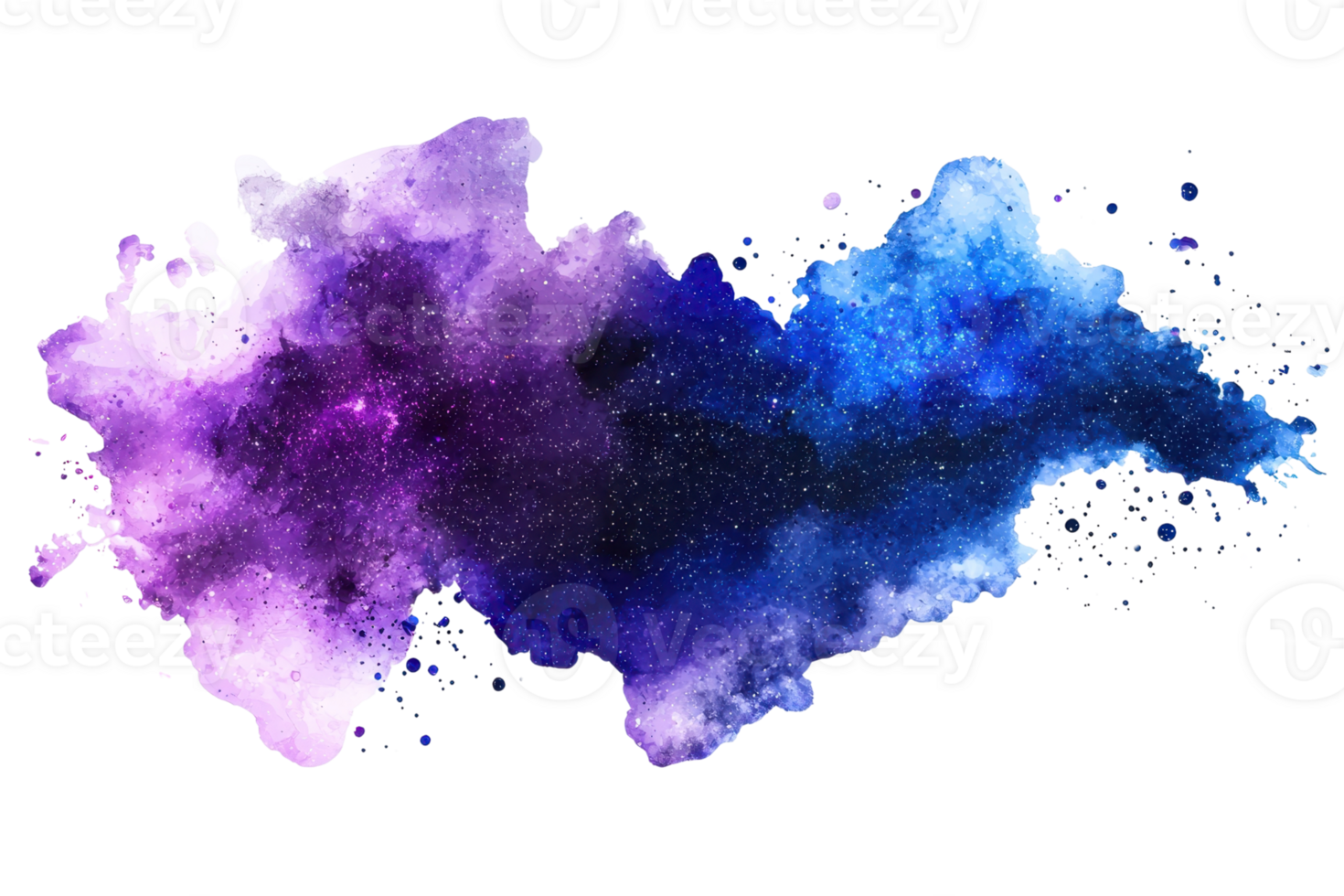 Vibrant watercolor nebula in purple and blue, evoking a sense of cosmic wonder and artistic creativity. png