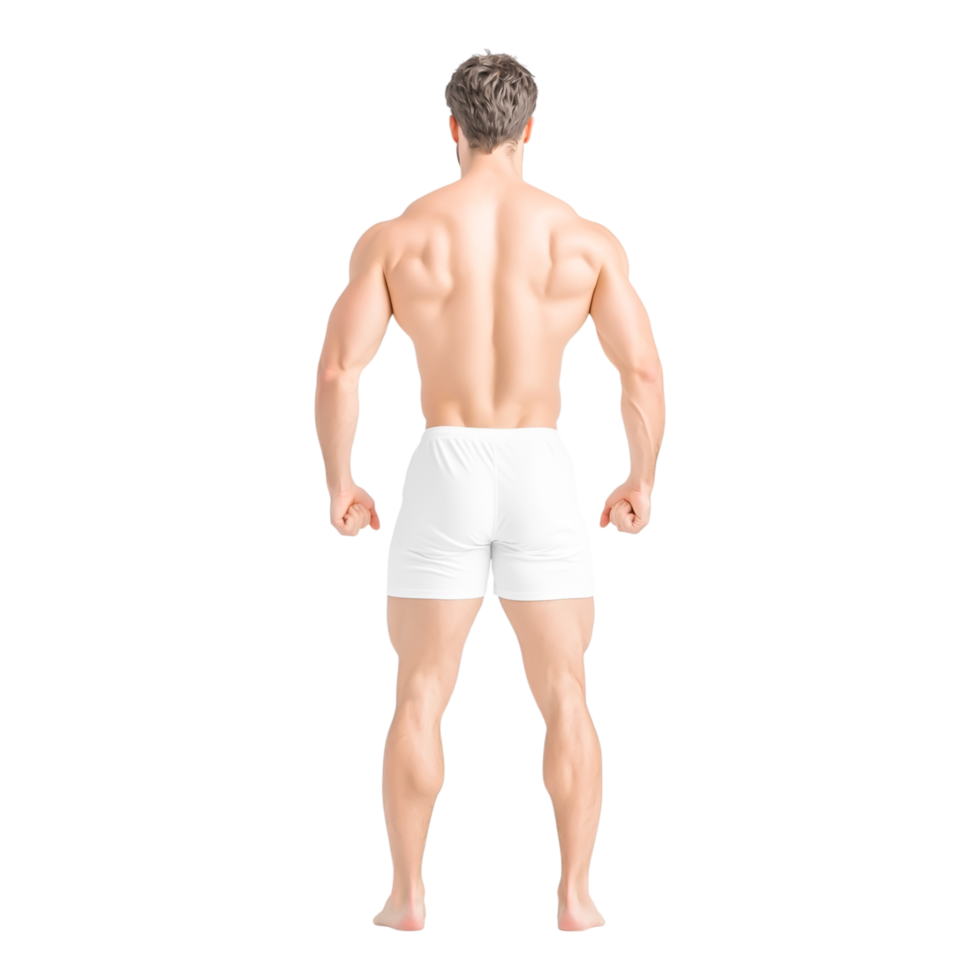 Athletic Male Model Posing in White Shorts from the Back View png