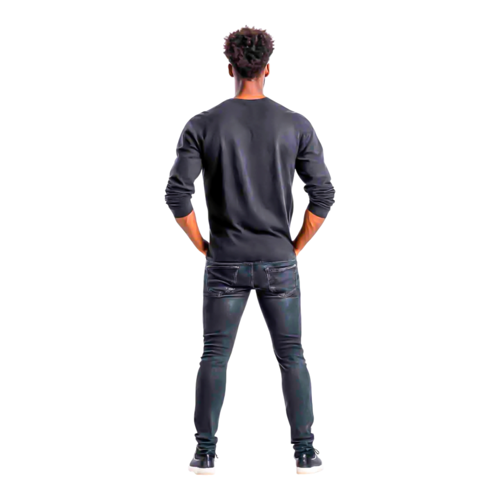 Young man in casual black outfit standing with back view isolated png