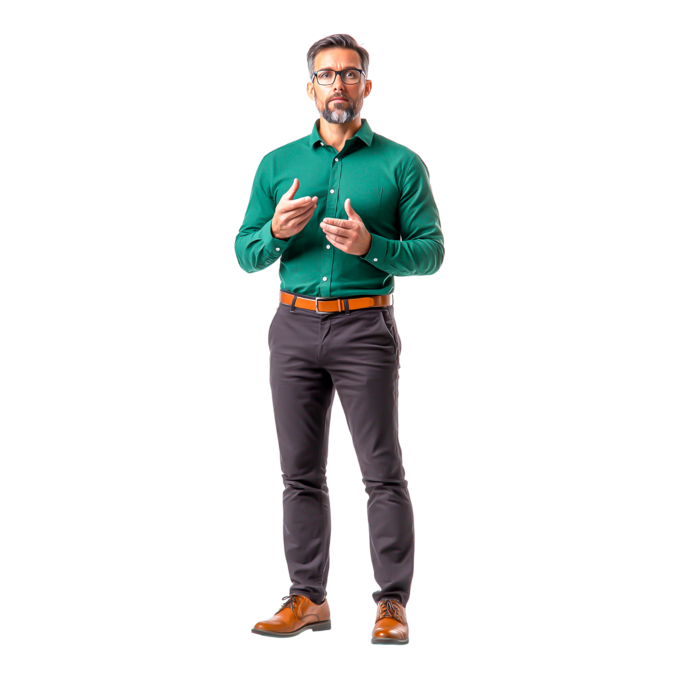 Stylish Professional Man Presenting with Confidence in Studio Setting png