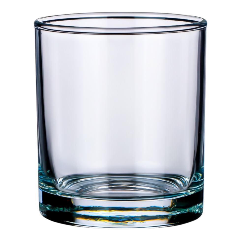 Clear glass tumbler empty on a white background for drinks display png