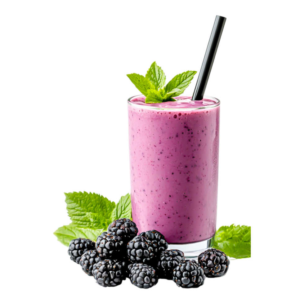 Refreshing Berry Smoothie with Mint Garnish and Blackberries png