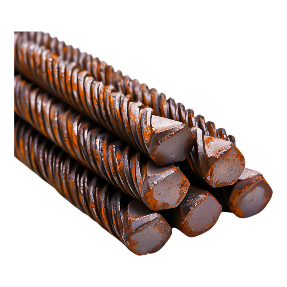Rusty Steel Rebar Stacked in Neat Rows png