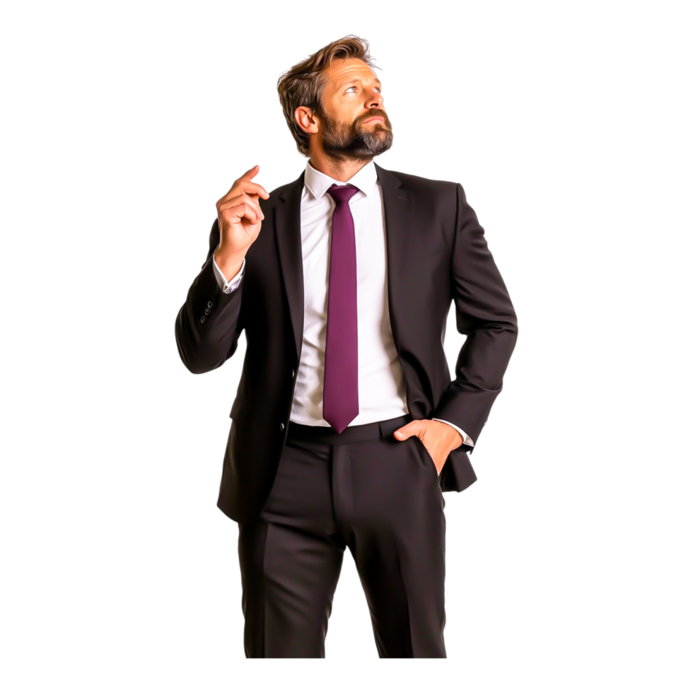 Confident Businessman Pointing Upward in a Professional Suit png