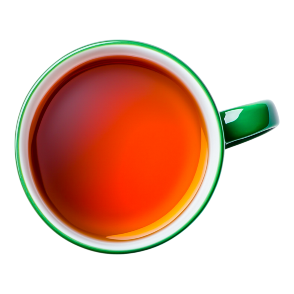 Aerial View of a Steaming Cup of Black Tea in Green Mug png