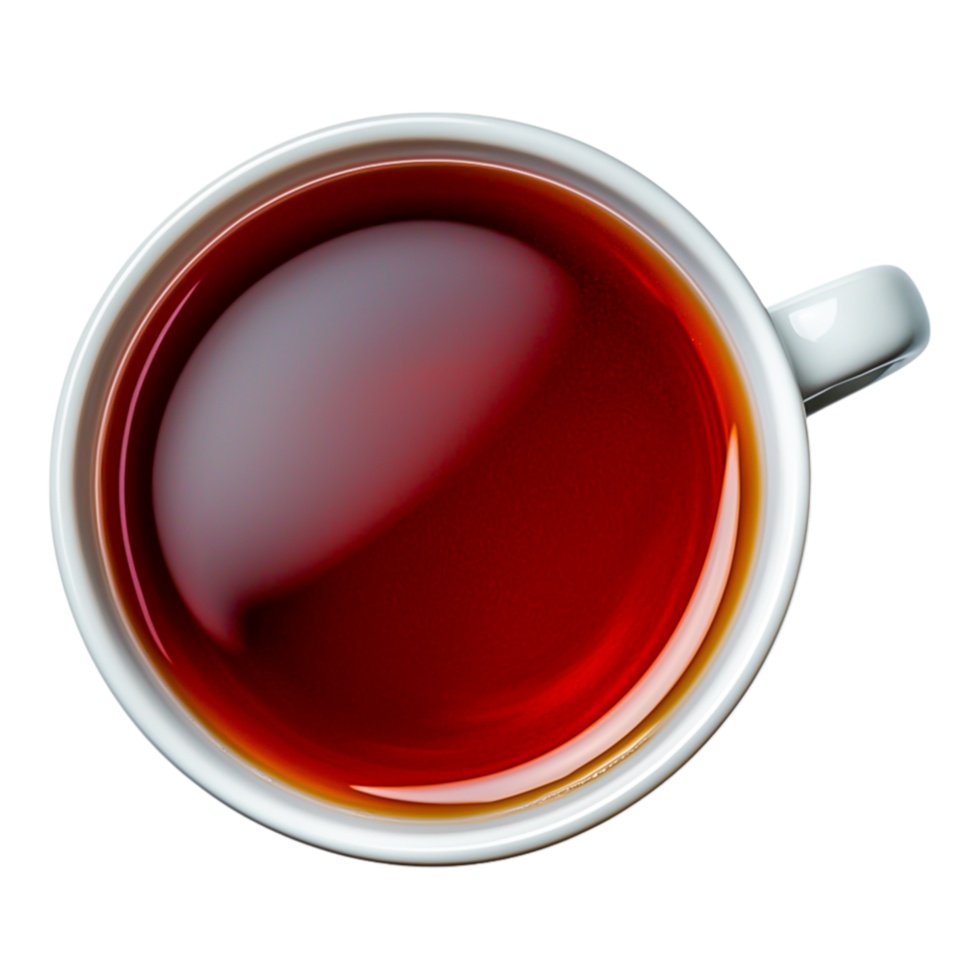 Aerial View of Steaming Black Tea in a White Ceramic Cup png