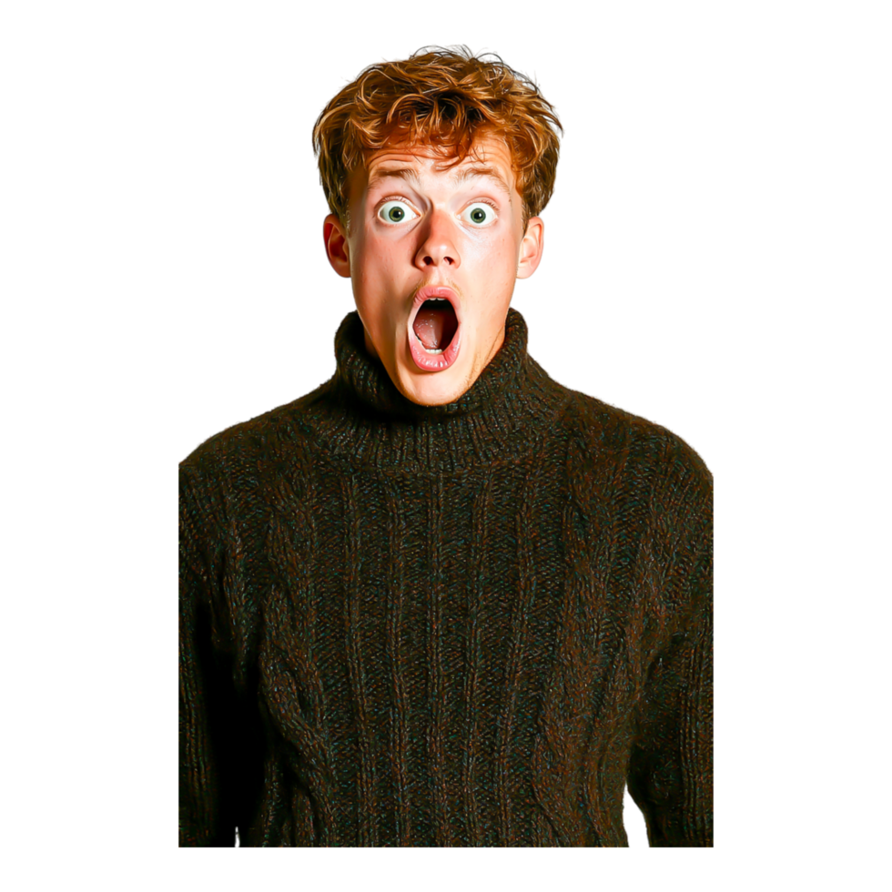 Surprised Young Man with Curly Hair and Open Mouth Expression png