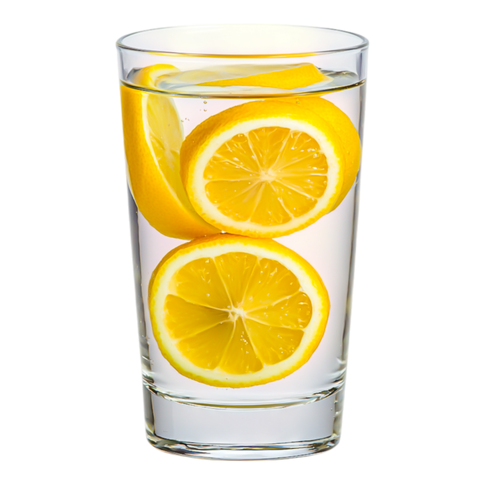 Fresh Lemon Slices in a Glass of Clear Water for Refreshing Drink png