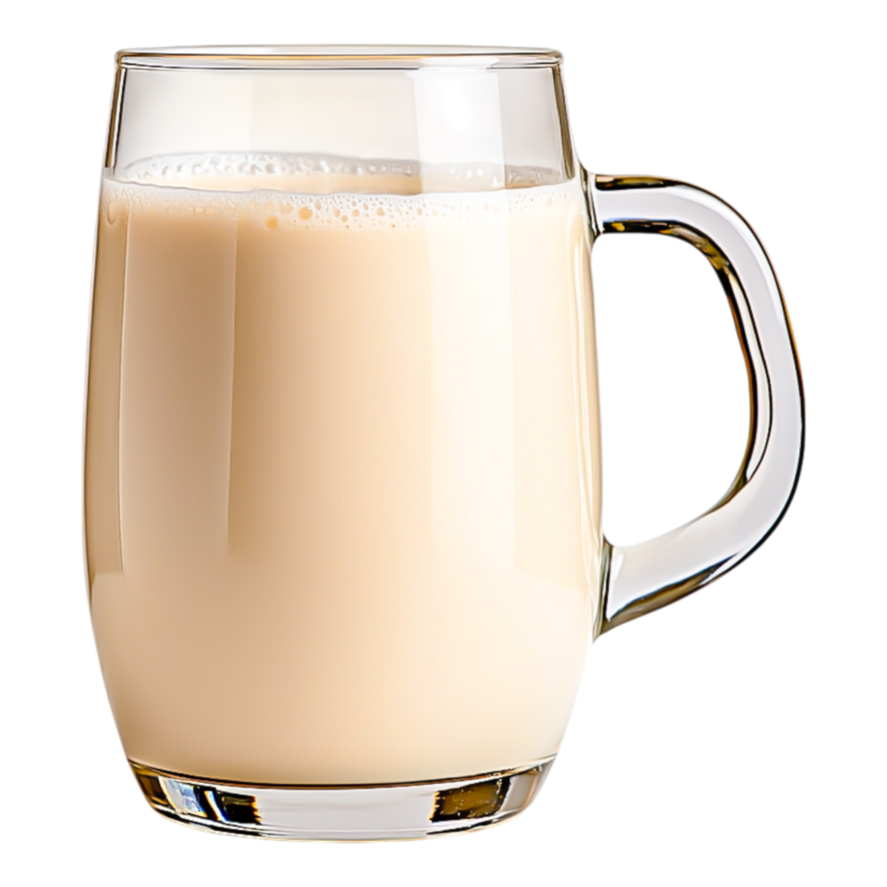 Fresh Creamy Milk in Transparent Glass Mug with Smooth Foam Surface png