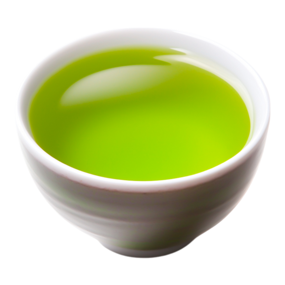 Fresh Bright Green Tea in a White Bowl on a Clean Surface png