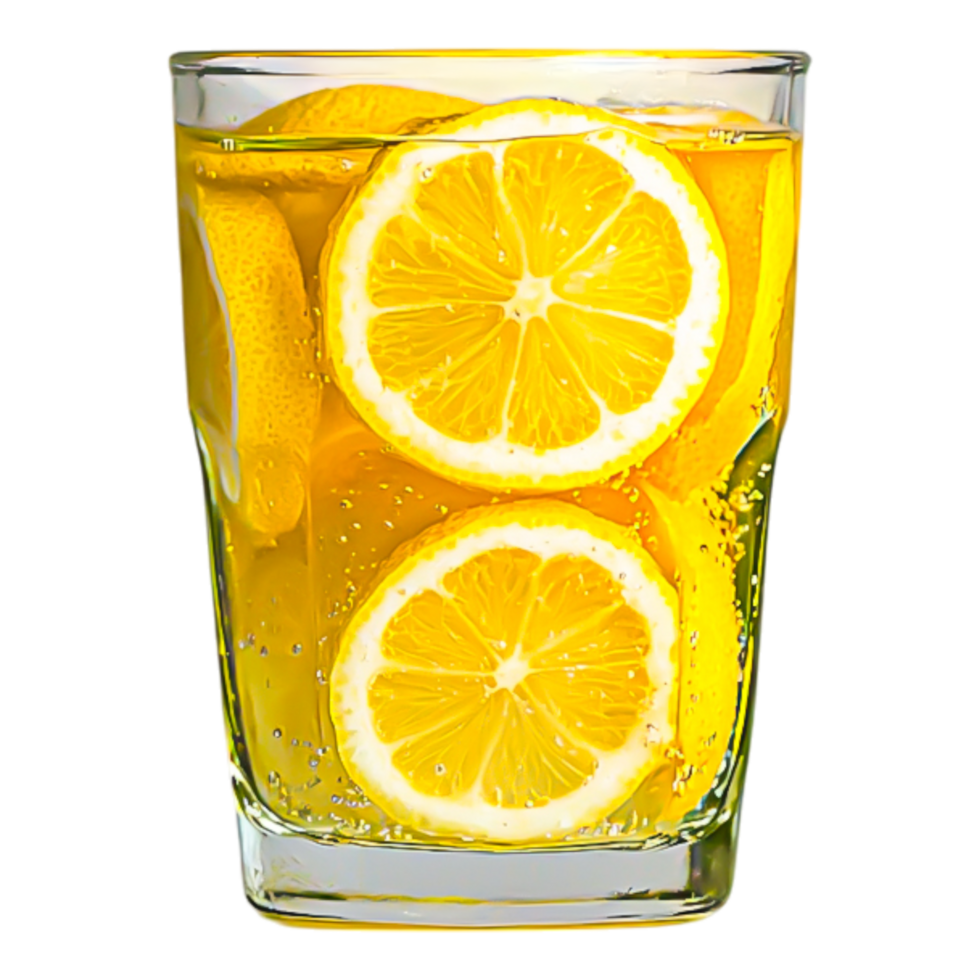 Refreshing Citrus Drink with Lemon Slices in Clear Glass png